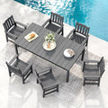 Stoog All-Weather Patio Dining Sets, 7 Pieces Patio Dining Table with Umbrella Hole, Waterproof Aluminum Frame Dining Table with 6 Outdoor Chairs Set, Low Maintenance, Grey