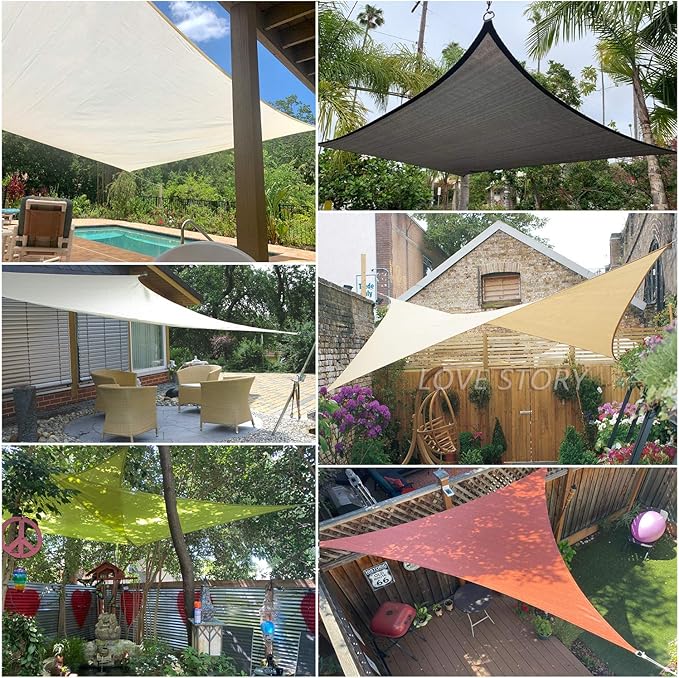 LOVE STORY 20' x 20' x 20' Triangle Blue Sun Shade Sail Canopy UV Block for Outdoor Patio Garden Backyard