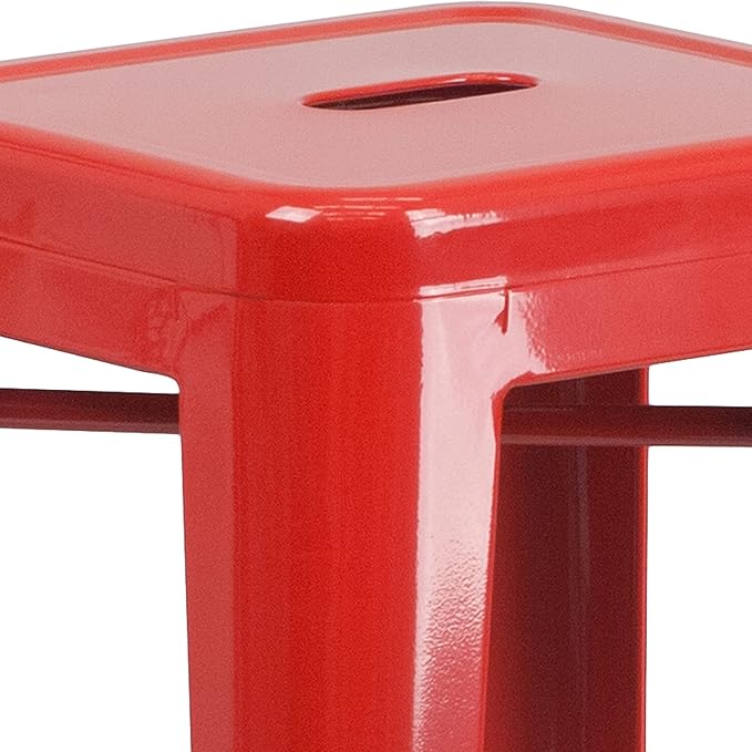 Flash Furniture Commercial Grade 30" High Backless Red Metal Indoor-Outdoor BarStool with Square Seat