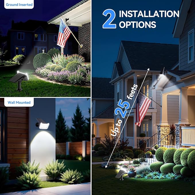 WdtPro Solar Spot Lights Outdoor Waterproof, Bright Solar Lights Outdoor with 16 Extra-Large LEDs, 3 Modes Landscape Spotlights, 2-in-1 Solar Powered Light for Yard Flag Garden, 4 Pack, Cool White