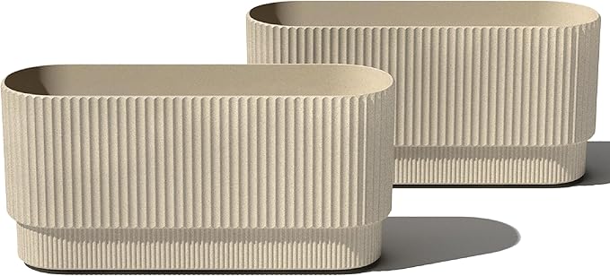 Veradek Demi Series Long Planter for Porch, Patio, Backyard | Durable Plastic-Stone Composite Material | Modern Décor for Shrubs, Flowers