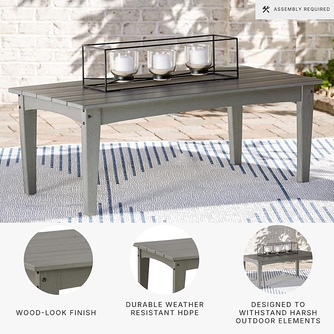 Signature Design by Ashley Visola Outdoor HDPE Patio Cocktail Table, Gray