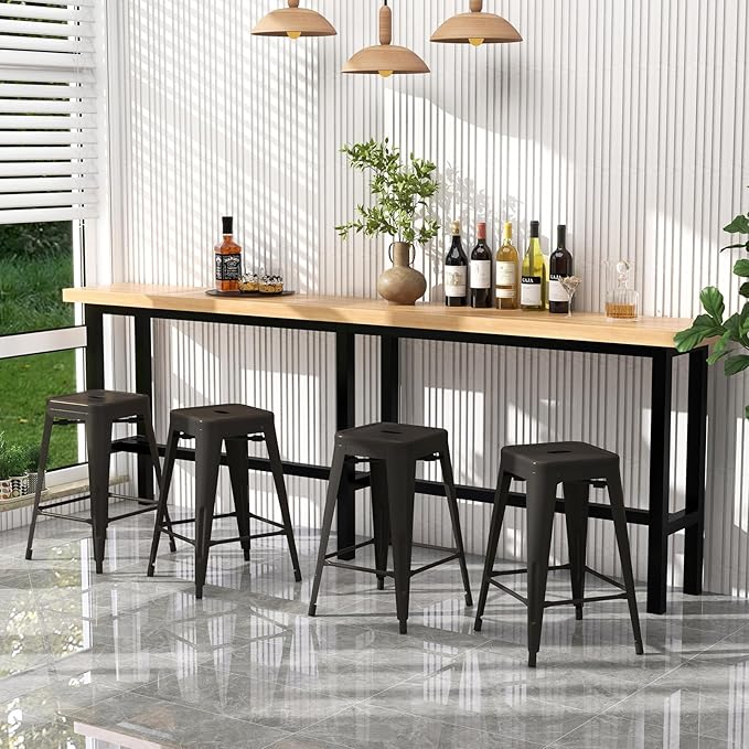 COSTWAY Metal Bar Stools Set of 4, with Removable Back, 24'' Counter Height Stools with Rubber Feet, Stylish and Modern Chairs, for Kitchen, Dining Rooms, and Side Bar (Gun, 24'')