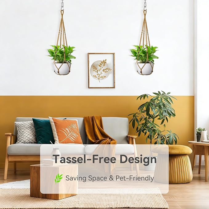 USLAI Macrame Plant Hanger Indoor Outdoor, Fits 4 to 15 Inch Pots, Strong Hanging Planter Holder, Boho Home Decor, 35 Inch, Brown (POTS NOT Included)