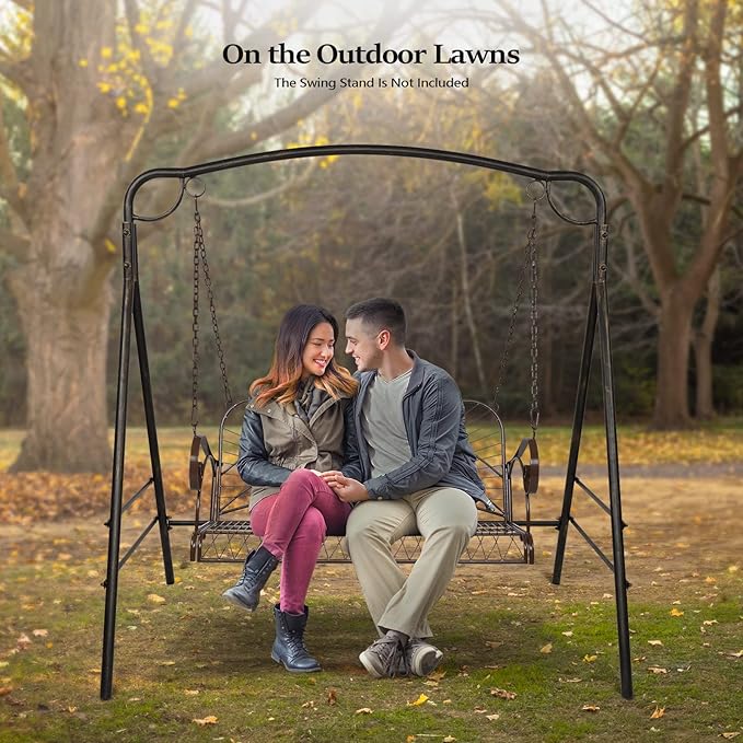VINGLI Upgraded Metal Patio Porch Swing, 660 LBS Weight Capacity Steel Porch Swing Chair for Outdoors, Heavy Duty Swing Chair Bench for Gardens & Yards (Pattern 6)
