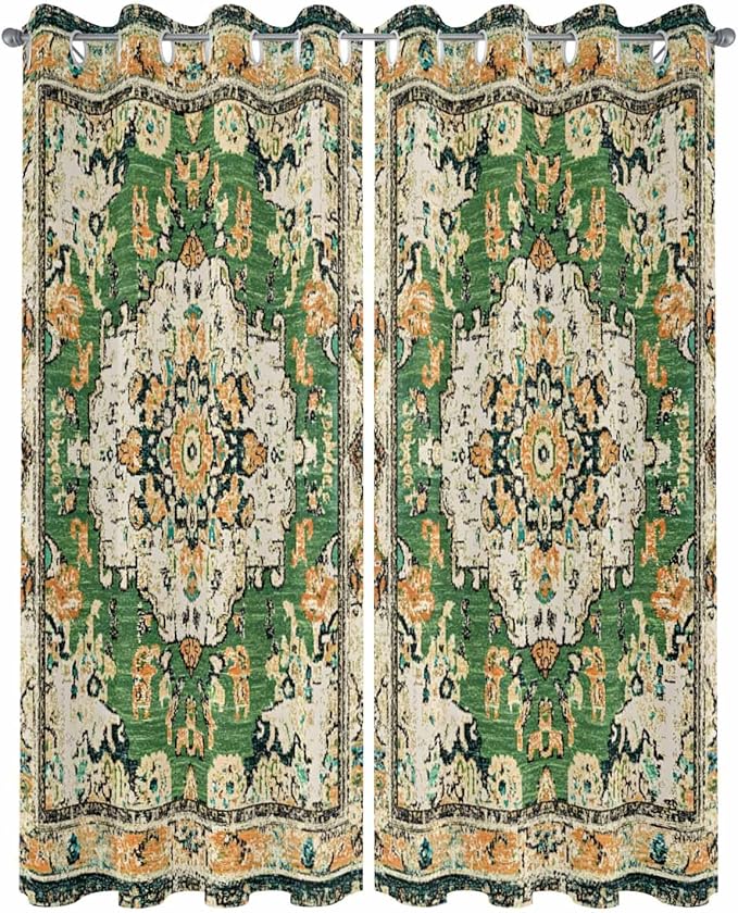 Ombre Green Boho Outdoor Curtains for Patio Waterproof, Grommet Privacy Curtain Drapes Weatherproof Outside Curtains for Porch GazeboPergola Cabana 2 Panel 54x84inch Vintage Ethnic Tribal Geometric