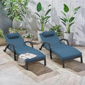 HOMREST Chaise Lounge Chairs Set of 2, PE Rattan Wicker Patio Lounge Chair with Adjustable 5 Position, Arm and Wheels for Poolside Backyard Deck Porch,Dark Blue