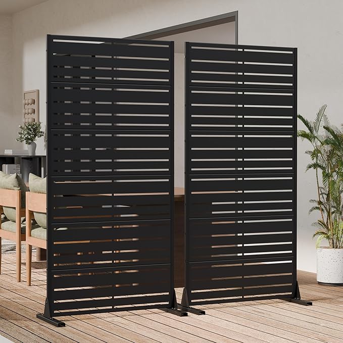 Casaphoria Metal Privacy Screen Outdoor, 72" H x 35" W Freestanding Decorative Privacy Screen for Patio Deck Balcony Garden with Stable Base, Black-Benjamin