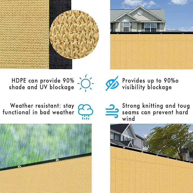 UPGRADE Privacy Fence Screen 6'x23' Sand Outdoor 90% Visibility Blockage 170 GSM Mesh Shade Cover Panels for Backyard,Balcony,Home Decoration with Zip Ties,Customized Avaliable