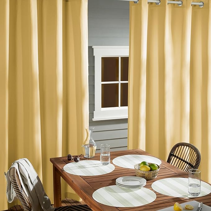 TOWN & COUNTRY BASICS Cabana Solid Heavyweight Indoor Outdoor Curtains, Light Filtering Opacity with Grommet Top, Water Repellent, 2-Pack Set, 54"x96", Sundress Yellow