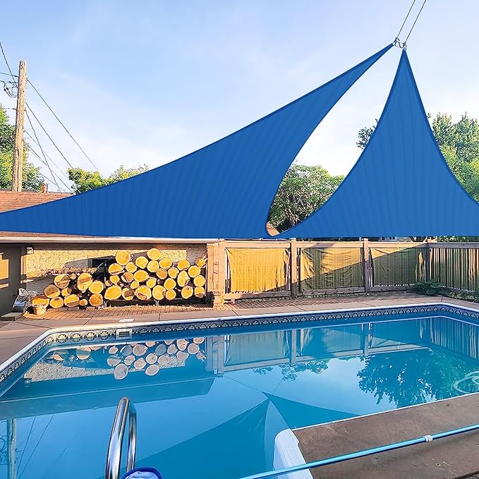 E&K Sunrise 15' x 15' x 15' Sun Shade Sail Triangle Canopy Shade Cover UV Block for Patio Backyard Garden Outdoor (Blue)