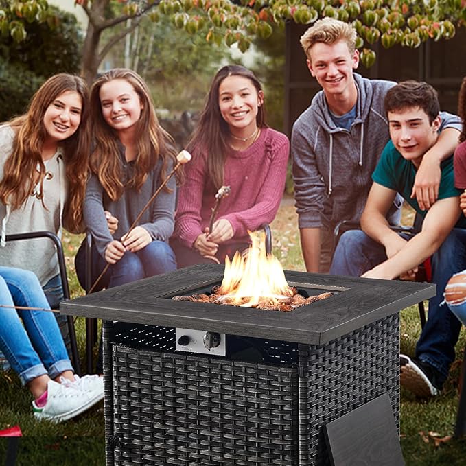 Belord Patio Furniture Set with Fire Pit Table: 9 Pieces Wicker Oversize Patio Conversation Set with Outdoor Swivel Glider Rocker Rattan Couch Ottomans, Anti-Rust Frame, Removable Cushion Grey