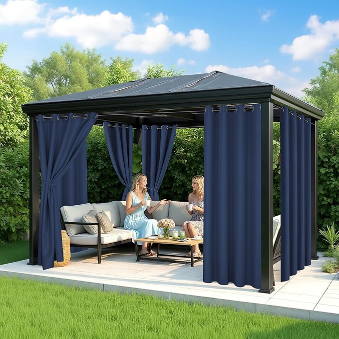 Patio Curtains Outdoor Waterproof - 6 Panels Privacy Weatherproof Outside Curtains with Grommets for Pergola, Gazebo, Porch, Cabana, Balcony, 54 x 95 Inch, Navy