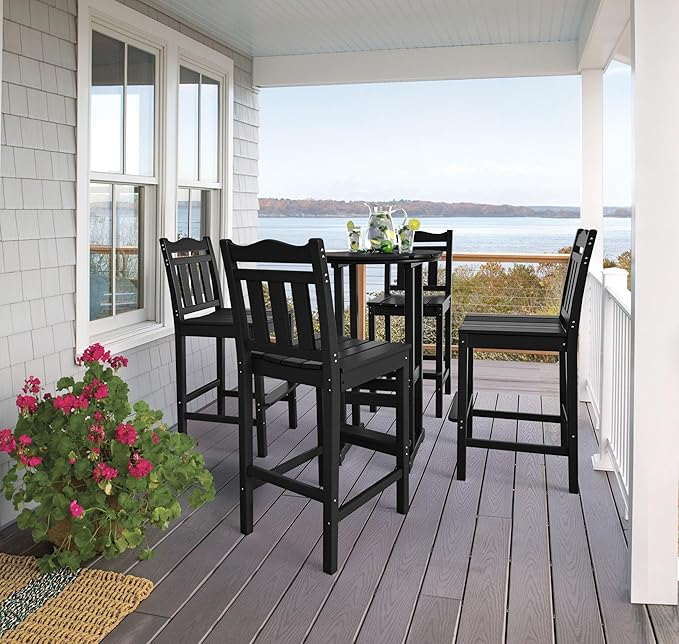 nalone Outdoor Bar Chairs and Table Set, HDPE Balcony Adirondack Chairs and Tables 3 Pieces Set, Outdoor Bar Stools for Garden, Yard, Backyard (Black, Bar Chairs with Table)