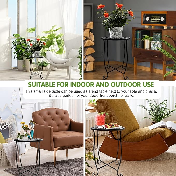 Fashion&cool Outdoor Side Tables for Small Space, 2 Pack Patio Side Table, Weather Resistant Metal Small Round Outdoor Side Table for Patio Yard Porch Balcony Garden Bedside, Plant Stand