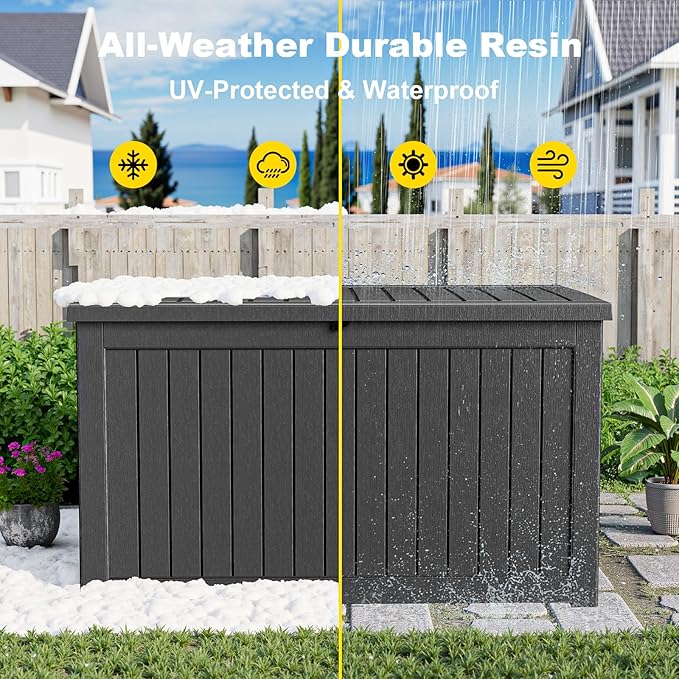 280 Gallon Outdoor Storage Box, Large Resin Deck Box for Patio Cushions, Garden Tools, Pool Accessories, Waterproof and Lockable Design, Storage Bench for Backyard & Deck(Black)