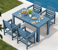 SERWALL HDPE Dining Set for 4, Outdoor Dining Sets for 4 Person with 1 Umbrella Hole Cut-Out Rectangular Table and 4 Chairs, Patio Dining Sets Blue