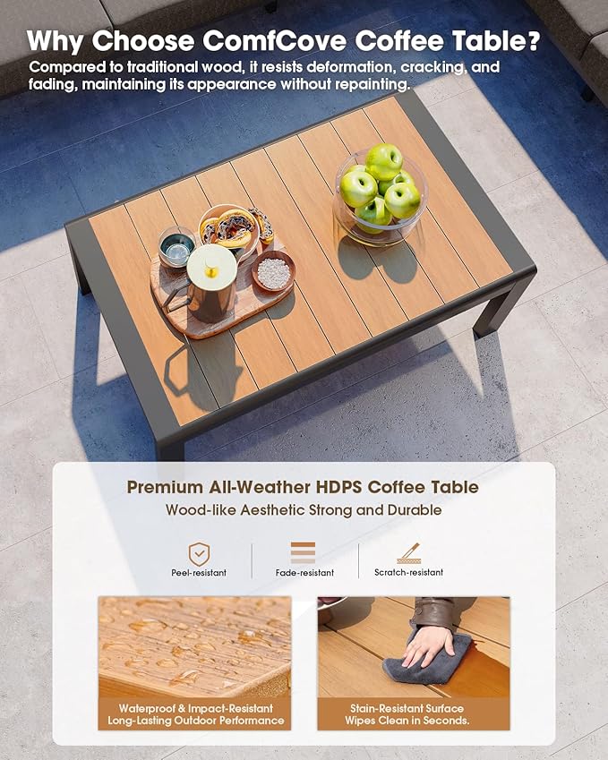 Aluminum Outdoor Patio Furniture Set 11 Seats, Outdoor Sectional Corner Sofa Set, Patio Conversation Sets with Washable Thick Cushions & Coffee Table for Porch, Yard, Garden, Deck, Graphite