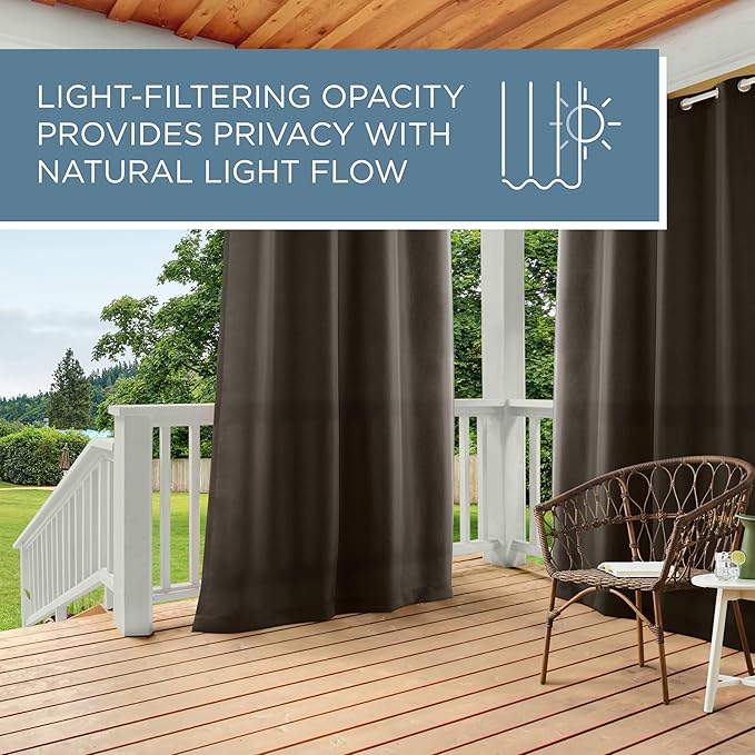 TOWN & COUNTRY BASICS Cabana Solid Heavyweight Indoor Outdoor Curtains, Light Filtering Opacity with Grommet Top, Water Repellent, 2-Pack Set, 54"x108", Chocolate