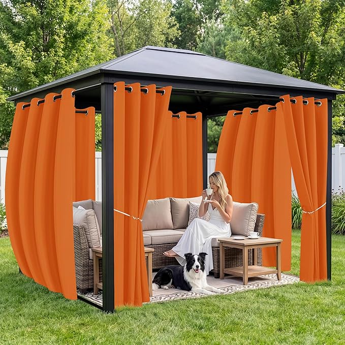 Outdoor Curtains for Patio Waterproof 6 Panels - Windproof, Privacy, Weatherproof Outside Drapes for Gazebo Pergola Porch, Grommet Top and Tab Bottom, 54x84 Inch, Mecca Orange