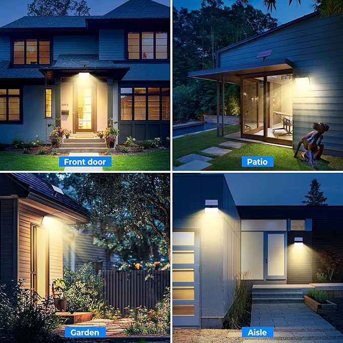 Peasur 2 Pack Solar Motion Lights Outdoor, 318 LED Solar Security Light with 3 Modes, IP65 Waterproof Powered Flood Lights for Outside Garden Backyard，Warm (White Frame)