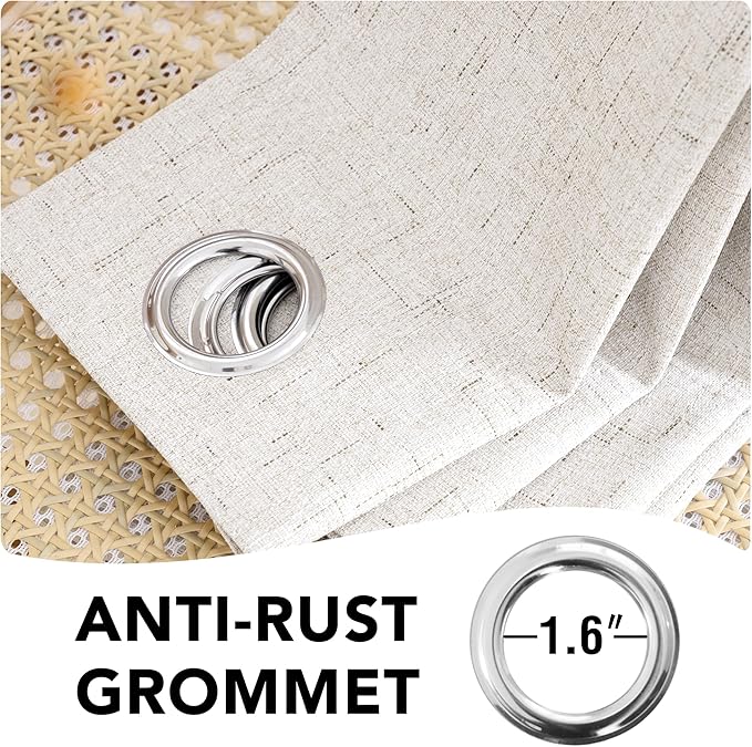 H.VERSAILTEX Primitive Linen Curtains 100% Blackout Curtain Drapes Burlap Fabric Curtains with White Thermal Insulated Liner, Grommet Top Drapes Living Room/Bedroom (2 Panels, 52 x 45 Inch, Ivory)