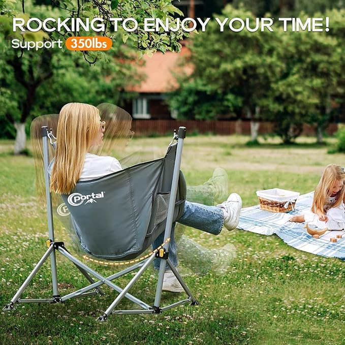 Portal Large Hammock Camping Chair Folding Rocking Chairs Portable Swinging Chair Wide Seat for Outdoor Lawn Patio Garden,Support 350 lbs, Grey, 2 Pack