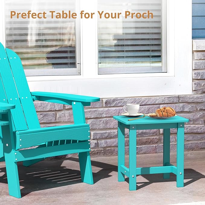 LUE BONA Outdoor Side Table, HDPS Small Outdoor Table, Adirondack Side Table, Outside End Table for Patio, Porch, Deck, Weather Resistant/Easy Maintenance/Indoor or Outside Use, Aruba Blue