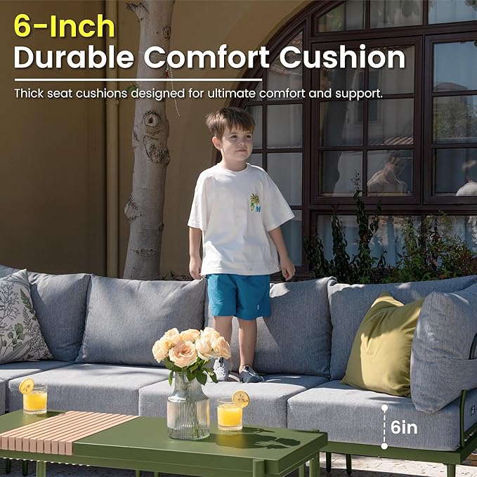Sundale Outdoor 2 Pieces Metal Patio Furniture Set, Outdoor Sectional Sofa w/6 Inch Olefin Cushion, Modern Outdoor Conversation Sets for Porch, Balcony