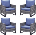 Belord Outdoor Wicker Chair Patio Chairs Set of 4, All Weather Rattan Club Chairs 4 Piece Furniture Set with Leveling Feet Water-Resistant Cushion Anti-Rust Frame