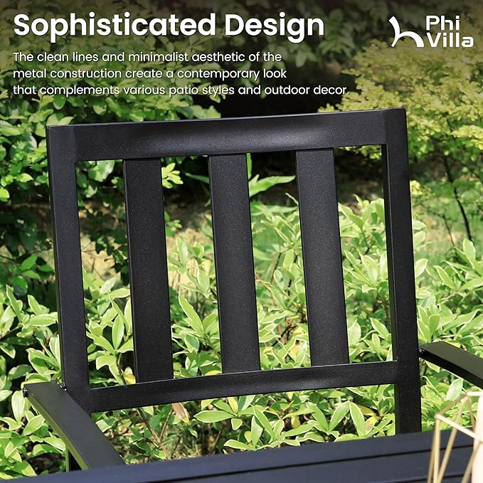 PHI VILLA 5 Pieces Outdoor Dining Set for 4, 37" Square Metal Table with Polywood Top & Stackable Wrought Iron Chairs, Outside Furniture Set for Patio, Deck, Backyard, Porch