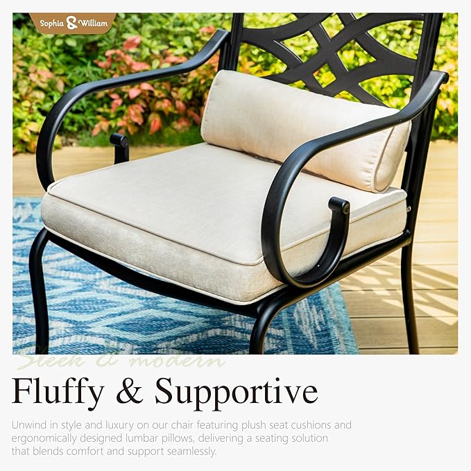 Sophia and William Outdoor Patio Dining Set for 6, Outdoor Table and Chairs, Removable Seat Cushions, 59" Black Patio Dining Table