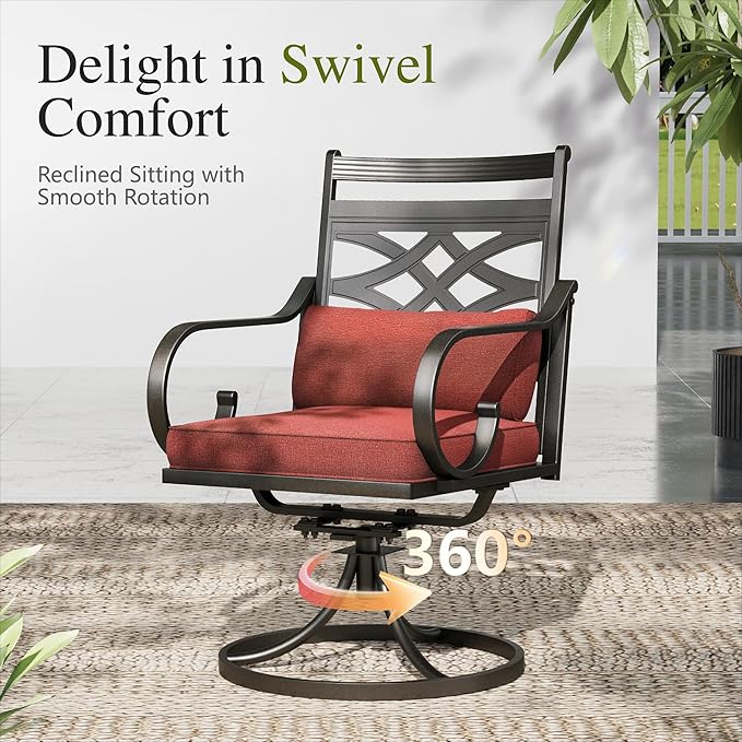Sophia and William Swivel Outdoor Patio Dining Set for 8, Outdoor Table and Chairs, Removable Seat Cushions, Black 37" Patio Dining Table,Red