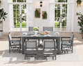 SERWALL 7 Piece Outdoor Dining Table Sets for 6 with 1 Umbrella Hole Cut-Out Rectangular Table and 6 Textilene Chairs, HDPE Dining Table Sets for Garden, Backyard, Poolside, Gray
