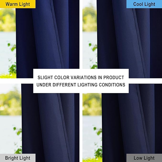 NICETOWN Canvas Outdoor Curtains for Patio Waterproof Extra Long 108" Length, 2 Panels Thermal Insulated Top and Bottom Grommet Privacy Vertical Drapes for Porch/Gazebo, 55" Wide, Dark Blue
