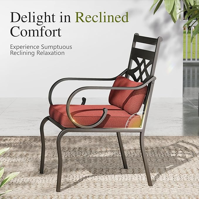 Sophia and William Outdoor Patio Dining Set for 6, Outdoor Table and Chairs, Removable Seat Cushions, 4 Fixed，2 Swivel Chairs, 60" Black Patio Dining Table,Red