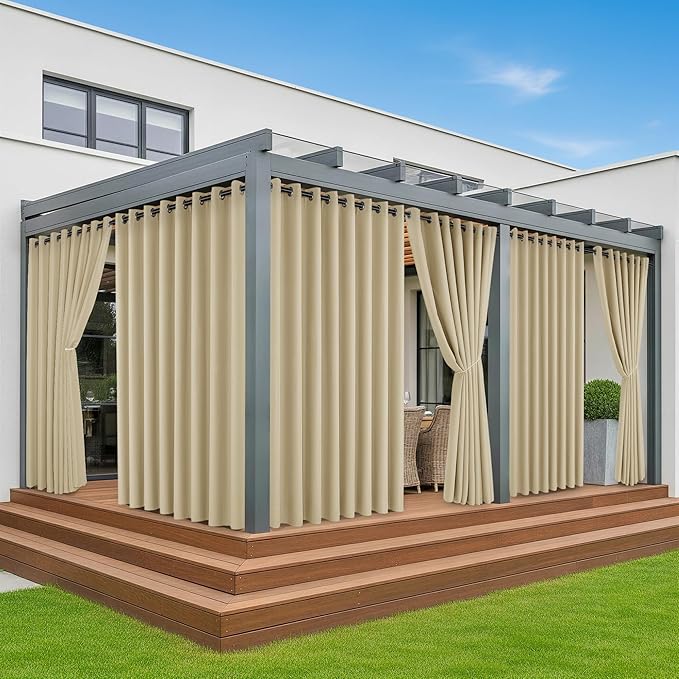 Extra Wide Outdoor Curtains Waterproof for Patio - 6 Panels Privacy Weatherproof Outside Curtains with Grommets for Gazebo, Pergola, Porch, Cabana, Balcony, 110 x 95 Inch, Cream
