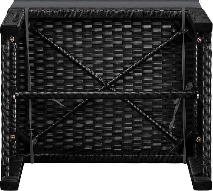 Yaheetech Wicker Ottomans, Set of 2 Footrest with Removable Cushion, 2pcs PE Rattan Side Table Additional Seating Multipurpose Outdoor Furniture for Patio, Backyard, Black/Gray