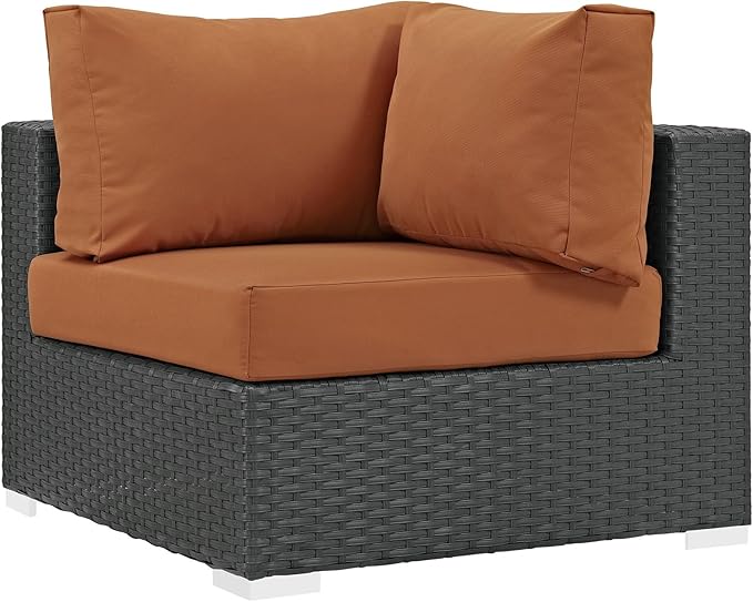 Modway Sojourn Wicker Rattan Outdoor Patio Sunbrella Fabric Corner in Canvas Tuscan