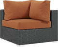 Modway Sojourn Wicker Rattan Outdoor Patio Sunbrella Fabric Corner in Canvas Tuscan