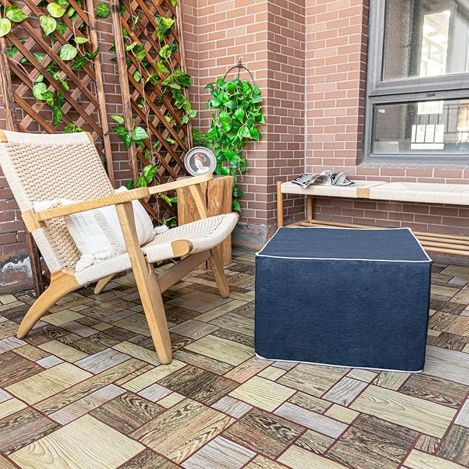Outdoor Ottoman 20x20x14 Inches Outdoor Square Ottomans for Patio Modern Lightweight Foam Stuffed Pouf Outdoor Footstool Footrest (Navy Blue)