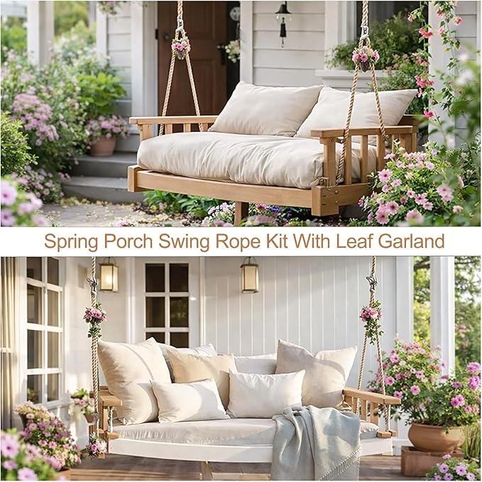 2 Pack Porch Swing Rope Kit Swing Bed Straps Holds 800 lbs Adjustable Polypropylene Rope Heavy Duty Claws for Porch Garden Playground(118 Inches, 9.84ft)
