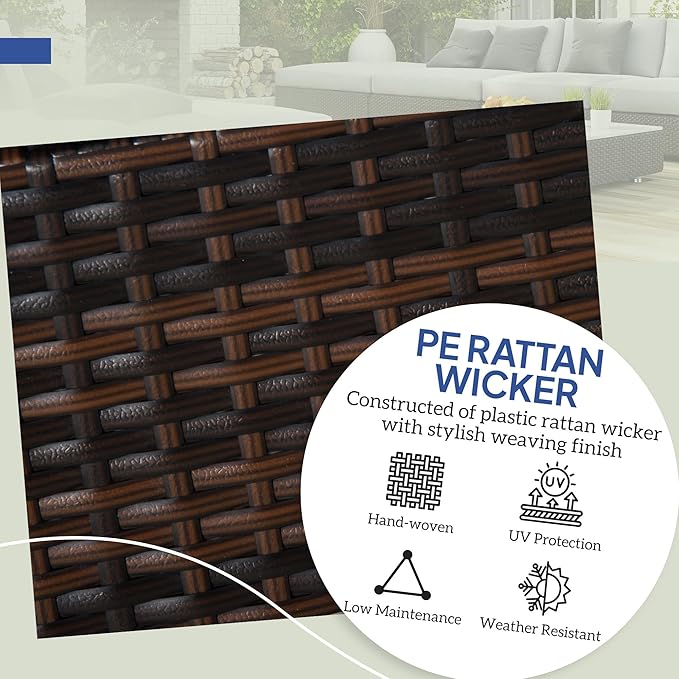 Outsunny 2 Pieces Outdoor Patio Ottomans, All Weather Wicker Outdoor Footstools with Removable Cushions, 3-in-1 PE Rattan Ottoman Seat, Footrest and Side Table for Backyard, Poolside, Dark Blue