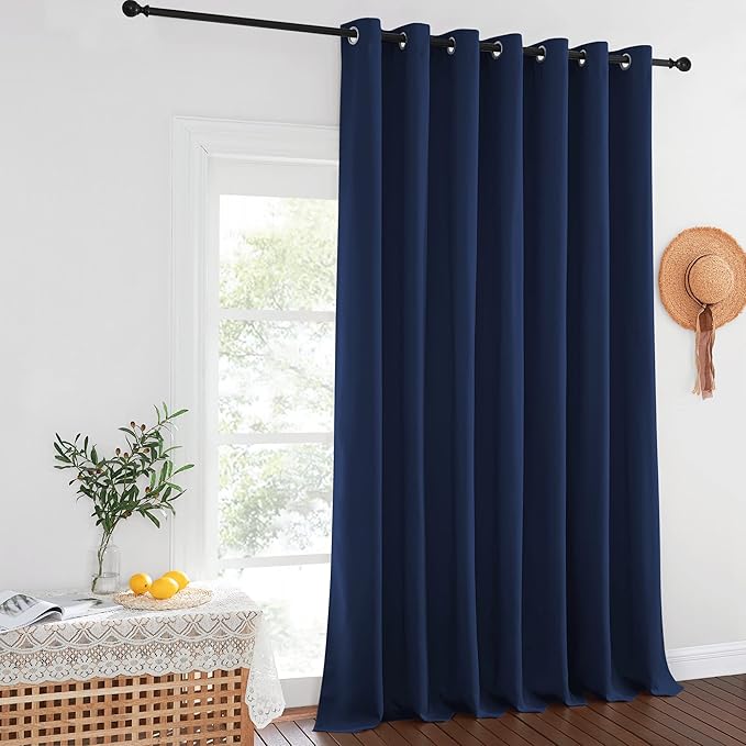 NICETOWN Blackout Navy Blue Curtain 102 inches Long, Grommet Thermal Insulated Extra Wide Room Divider Drape Window Treatment for Sliding Glass Door/Living Room, W100 x L102, 1 Panel