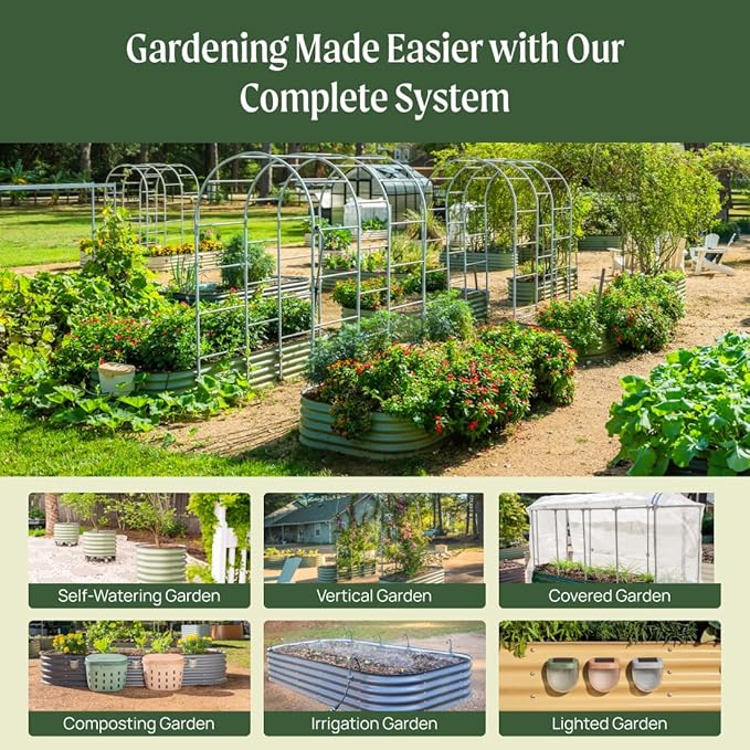 Vego garden Raised Garden Bed Kits, 17" Tall 9 in 1 8ft X 2ft Metal Raised Planter Bed for Vegetables Flowers Ground Planter Box-Pearl White