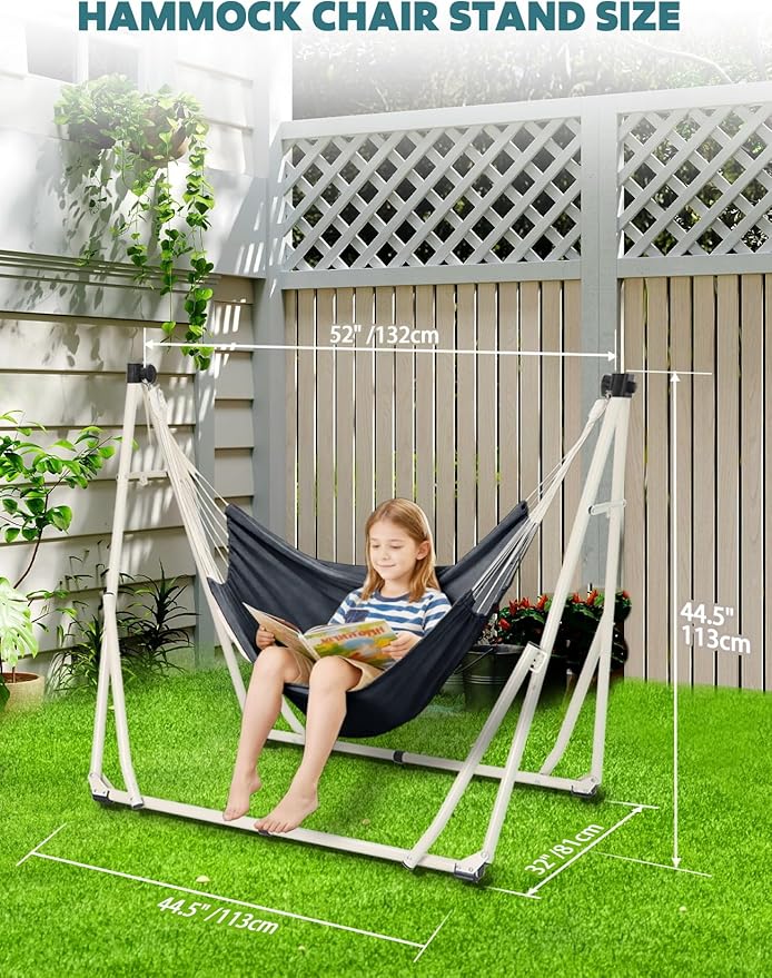Anyoo 2 in 1 Hammock and Swinging Chair with Collapsible Steel Stand & Carrying Case,Portable & Adjustable,Easy Set Up for Outdoor,Indoor,Porch Swing,Patio,Garden,Camping Trip