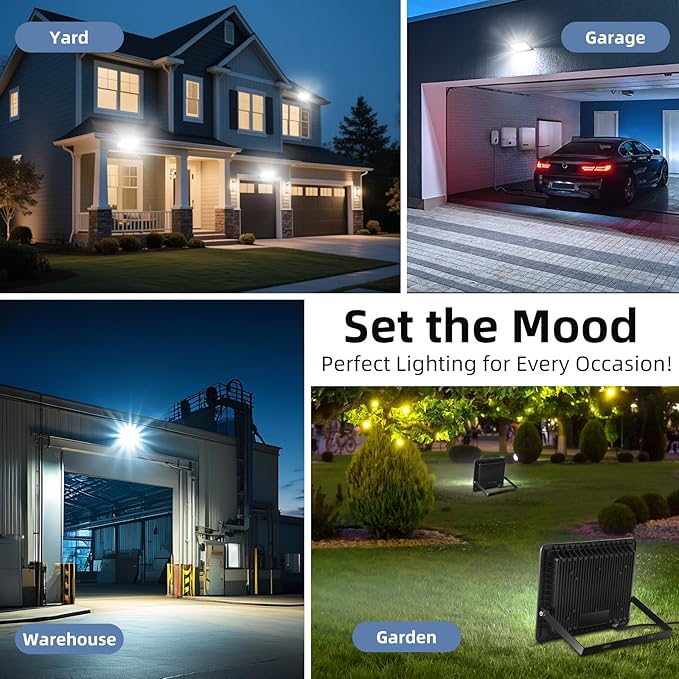 50W Flood Lights Outdoor,8000LM Bright LED Work Light,IP66 Waterproof Outside Lights for Yard with Switch and 6.5FT Plug,6500K Daylight White Outdoor Yard Light for Garage,Garden,Stadium(4Pack)