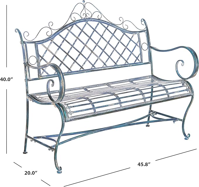 Safavieh PAT5017C Outdoor Collection Abner Antique Blue Wrought Iron 46-inch Garden Bench