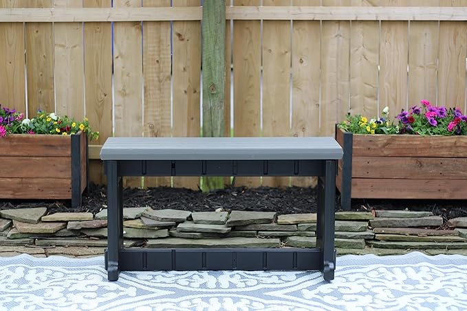 Bench, Deep Grey Top with Black Sides, 1 Pack - Proudly Made in The USA, Click and Lock Hardware-Free Assembly, Durable and Stylish Outdoor Seating