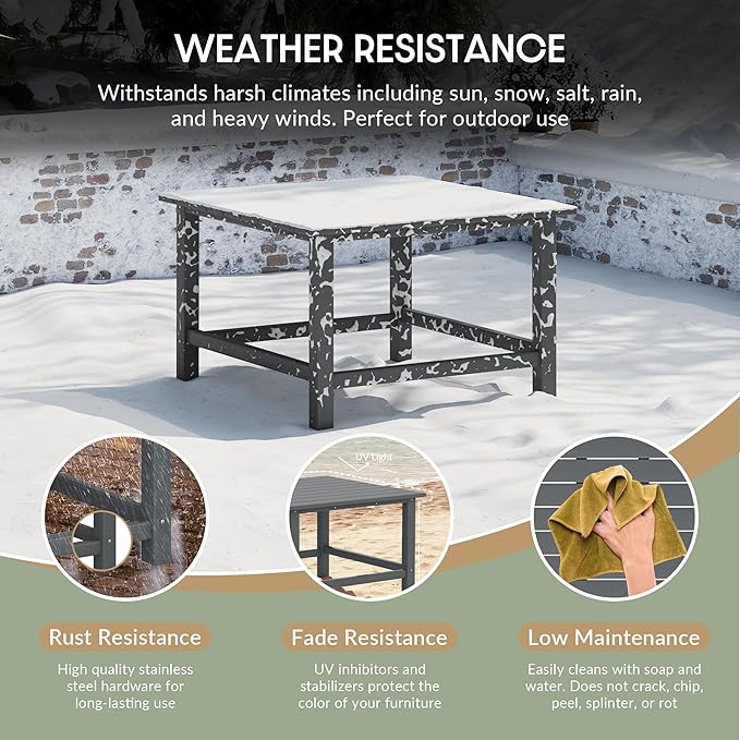 WestinTrends Malibu Low Outdoor HDPE Square Patio Coffee Table, Gray